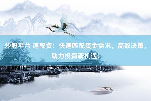 炒股平台 速配资：快速匹配资金需求，高效决策，助力投资新机遇！