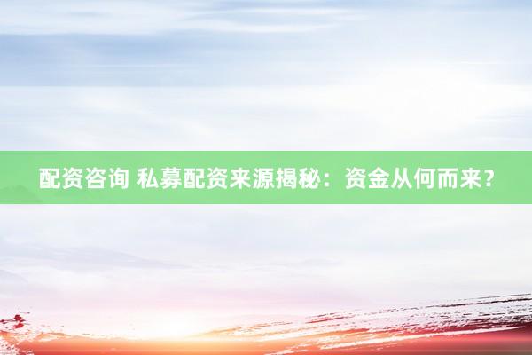 配资咨询 私募配资来源揭秘：资金从何而来？