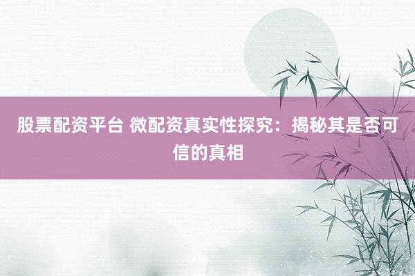 股票配资平台 微配资真实性探究：揭秘其是否可信的真相