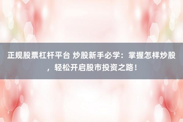 正规股票杠杆平台 炒股新手必学：掌握怎样炒股，轻松开启股市投资之路！