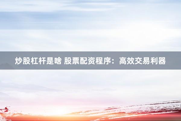 炒股杠杆是啥 股票配资程序：高效交易利器