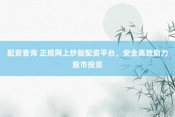 配资查询 正规网上炒股配资平台，安全高效助力股市投资