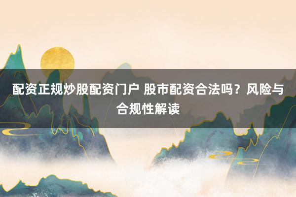 配资正规炒股配资门户 股市配资合法吗？风险与合规性解读