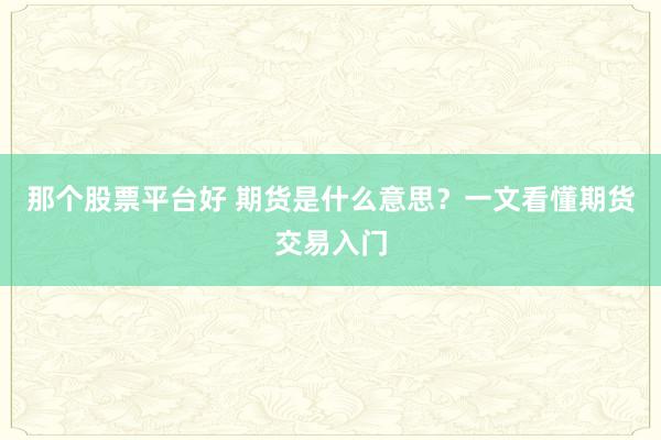 那个股票平台好 期货是什么意思？一文看懂期货交易入门