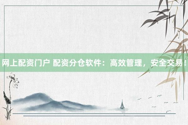 网上配资门户 配资分仓软件：高效管理，安全交易！
