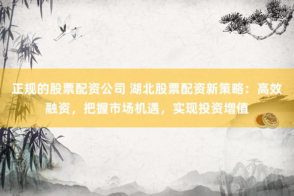 正规的股票配资公司 湖北股票配资新策略：高效融资，把握市场机遇，实现投资增值