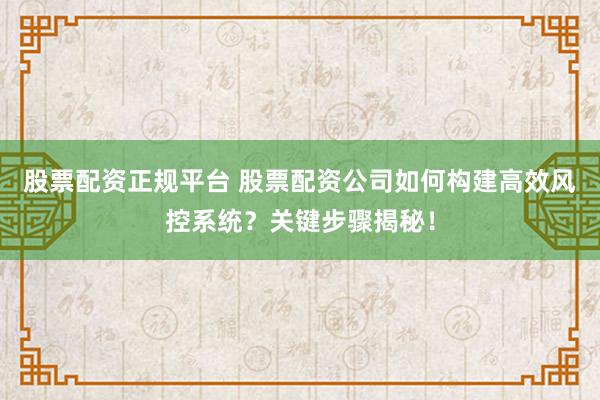 股票配资正规平台 股票配资公司如何构建高效风控系统？关键步骤揭秘！