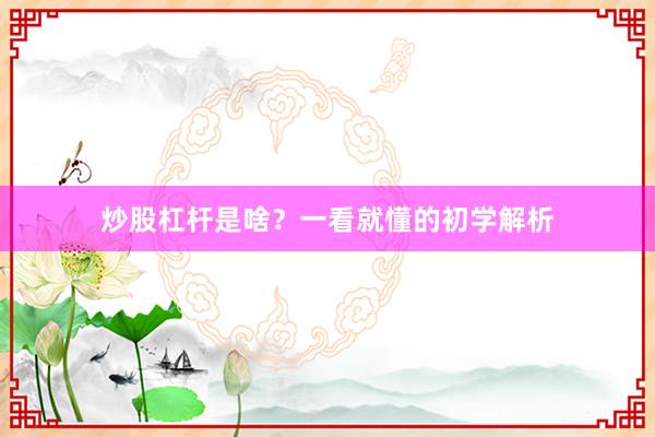 炒股杠杆是啥？一看就懂的初学解析