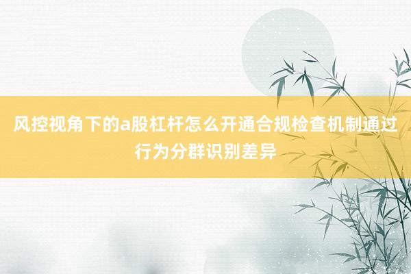风控视角下的a股杠杆怎么开通合规检查机制通过行为分群识别差异