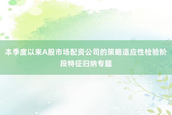 本季度以来A股市场配资公司的策略适应性检验阶段特征归纳专题