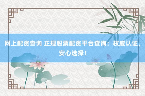 网上配资查询 正规股票配资平台查询：权威认证，安心选择！