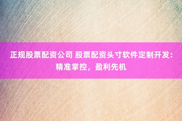 正规股票配资公司 股票配资头寸软件定制开发：精准掌控，盈利先机