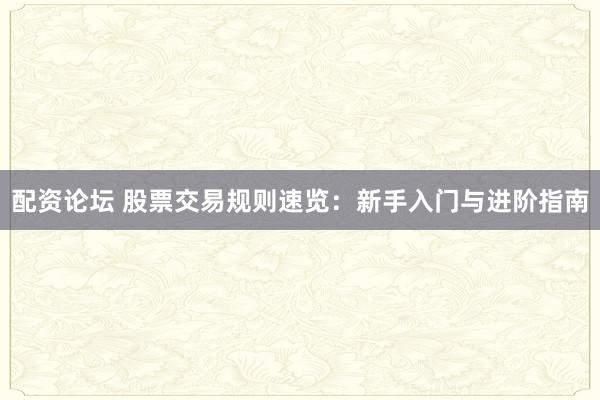 配资论坛 股票交易规则速览：新手入门与进阶指南